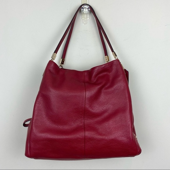 COACH Phoebe Pebbled Red Shoulder Bag with Double Straps AND Gold Hardware - Picture 1 of 13